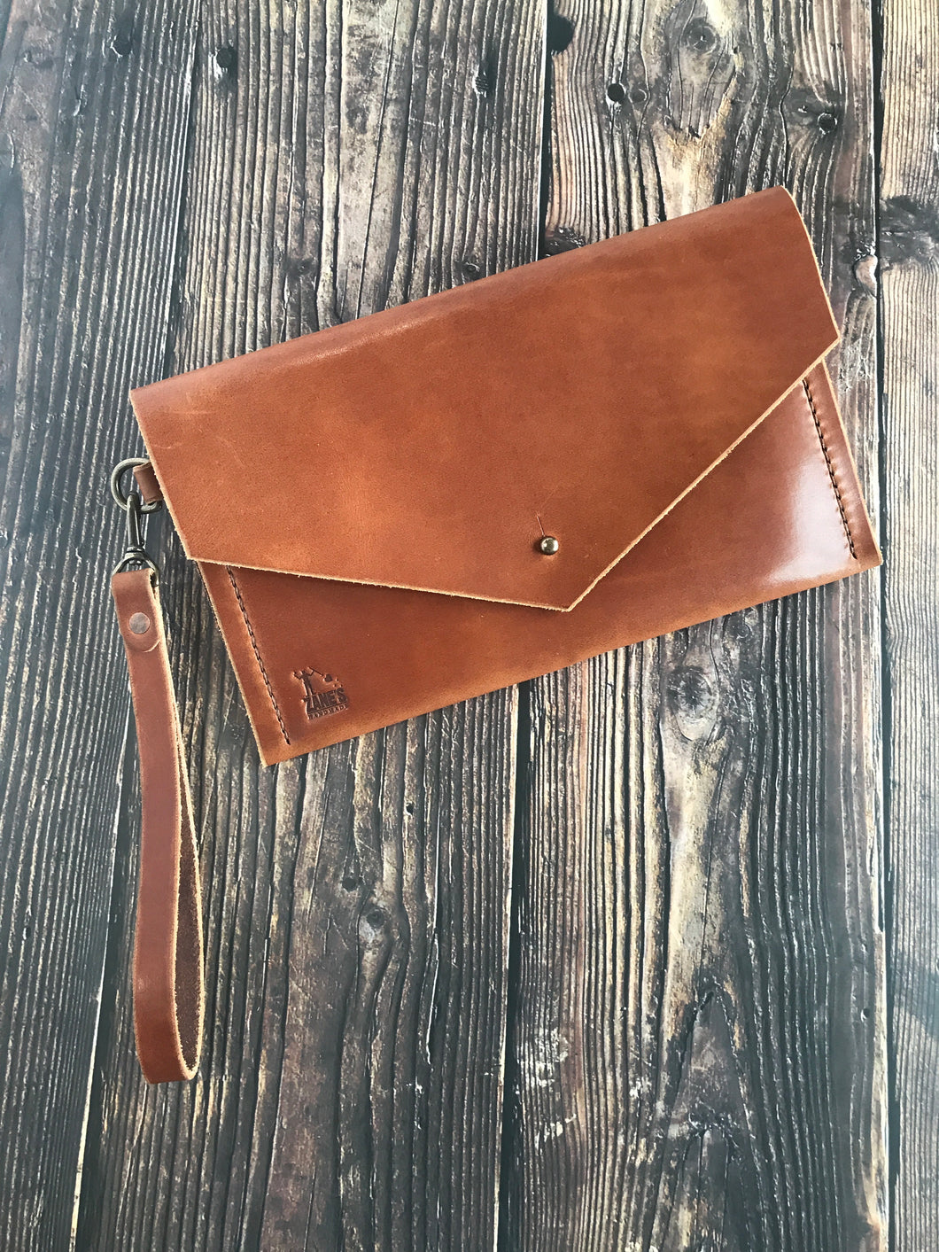 Envelope Clutch - Buck Brown Harness Leather - Wrist Strap